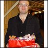 Delirious? member Tim Jupp with his shoe box full of gifts